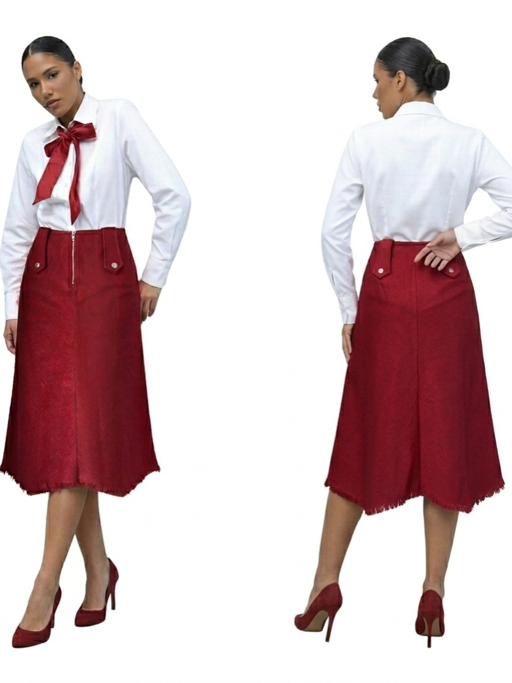 A red midi skirt featuring a classic A-line silhouette Size EU36,42